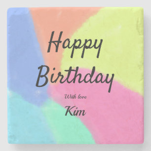 simple minimal calligraphy happy birthday custom a stone coaster