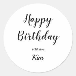 simple minimal calligraphy happy birthday custom c classic round sticker