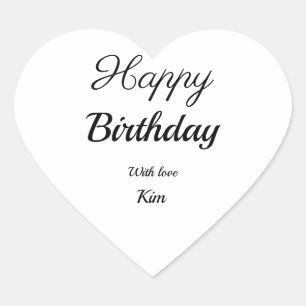 simple minimal calligraphy happy birthday custom heart sticker
