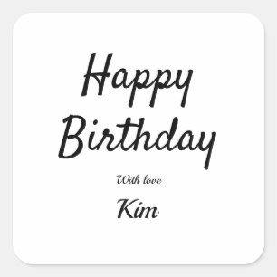simple minimal calligraphy happy birthday custom square sticker