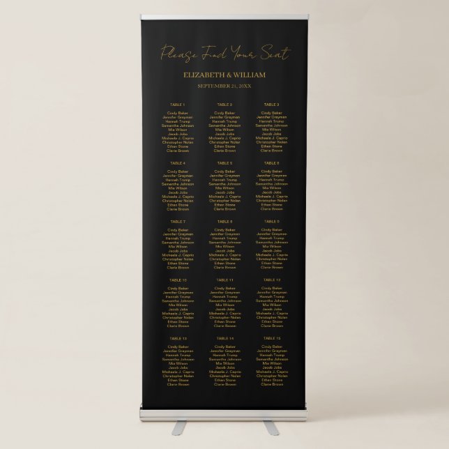Simple & Minimal Calligraphy Script Seating Chart  Retractable Banner (Front)