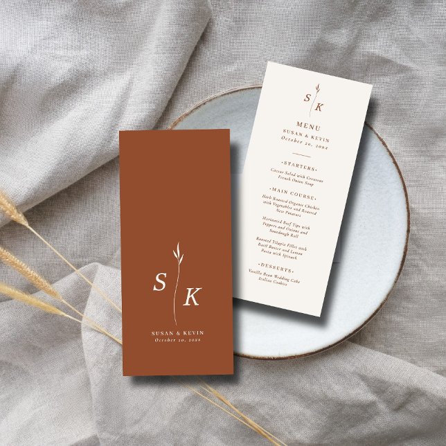Simple Minimal Chic Elegance Leaf Monogram Wedding Menu (Creator Uploaded)