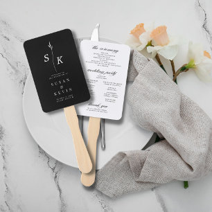 Simple Minimal Chic Leaf Monogram Wedding Program Hand Fan