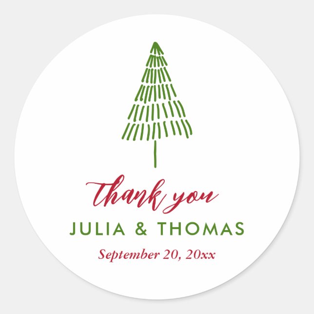 Simple Minimal Christmas Tree Thank You Classic Round Sticker (Front)