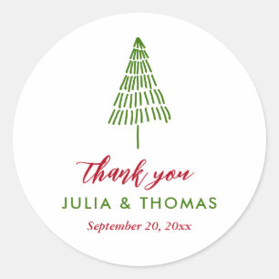 Simple Minimal Christmas Tree Thank You Classic Round Sticker