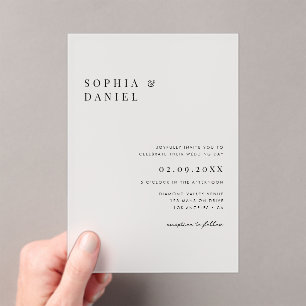 Simple Minimal Classic Budget Frosted Wedding Acrylic Invitations