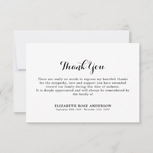 Simple Minimal Classic Memorial Sympathy Funeral Thank You Card