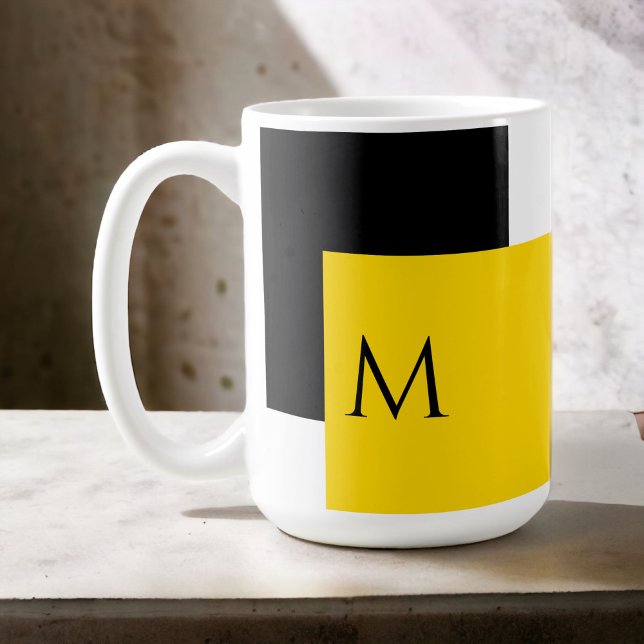 Simple Minimal Colour Block with Monogram Initial Coffee Mug (A great gift idea or treat for yourself, personalize this mug with your monogram initial.)