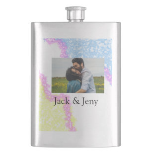 Simple minimal colourful glitter add name photo im hip flask