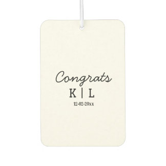 Simple minimal congrats add letters monogram date car air freshener