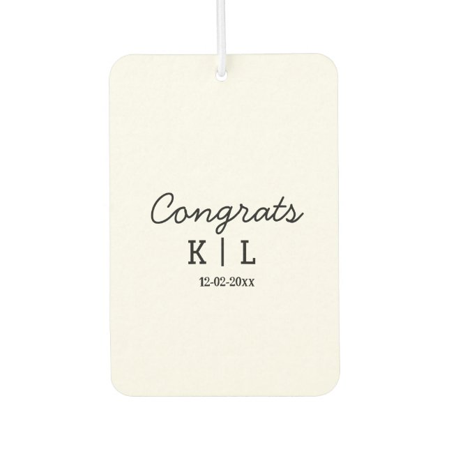 Simple minimal congrats add letters monogram date car air freshener (Front)