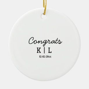 Simple minimal congrats add letters monogram date ceramic tree decoration