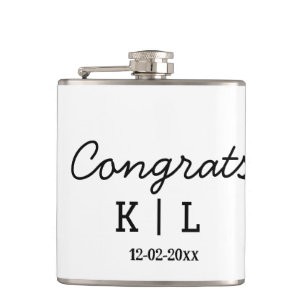 Simple minimal congrats add letters monogram date hip flask