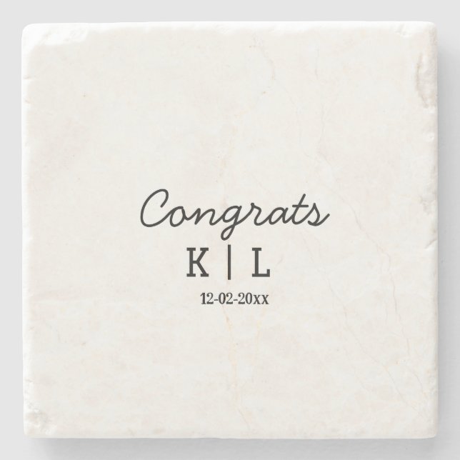 Simple minimal congrats add letters monogram date stone coaster (Front)