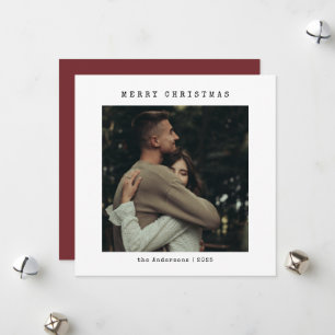 Simple Minimal Couple Photo Typewriter Christmas Holiday Card