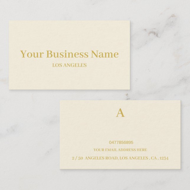 Simple Minimal Cream Gold Colour Professional  Business Card (Front/Back)