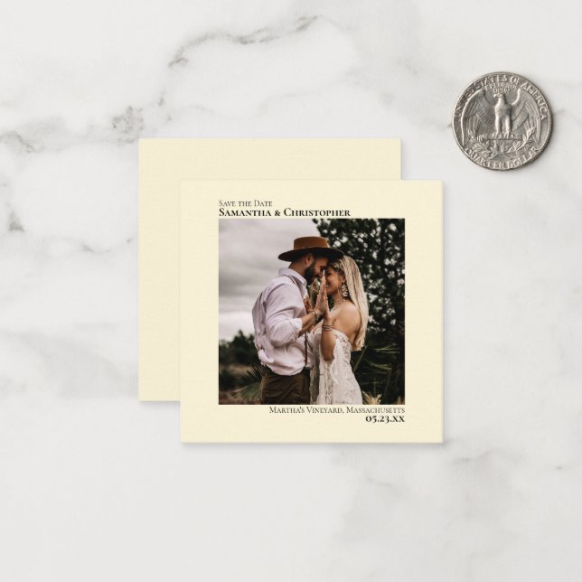 Simple Minimal Cream Wedding Save the Date Mini Card (Front/Back In Situ)