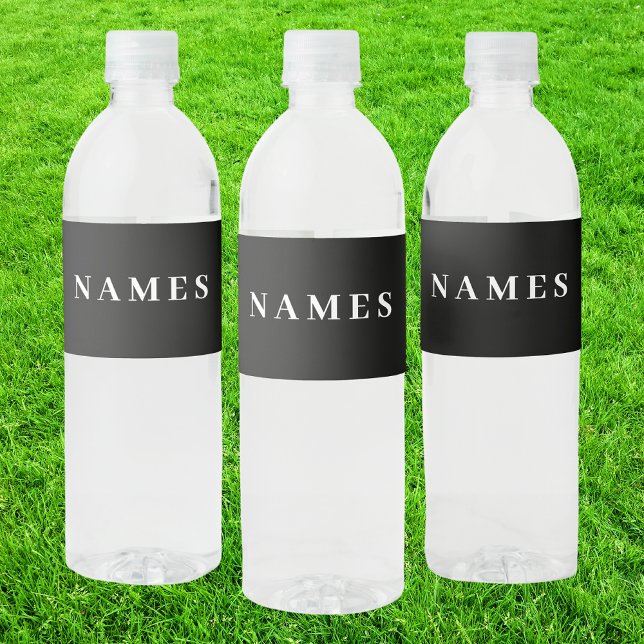 Simple Minimal Custom Add Your Name Elegant Black Water Bottle Label (Creator Uploaded)