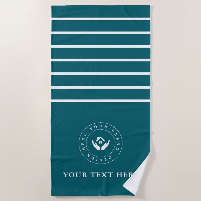 Simple Minimal Custom Company Logo &Text Beach Towel (Front)