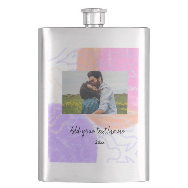 simple minimal customised name monogram couple  th hip flask (Front)