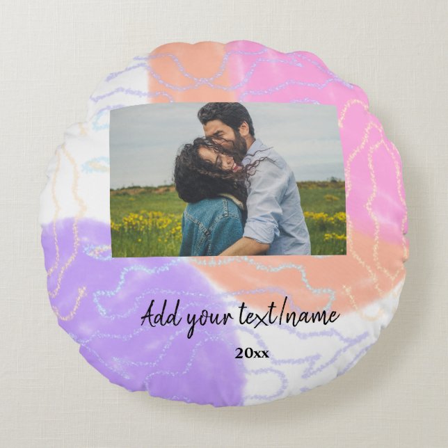 simple minimal customised name monogram couple  th round cushion (Front)