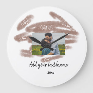 simple minimal customized name monogram text throw large clock
