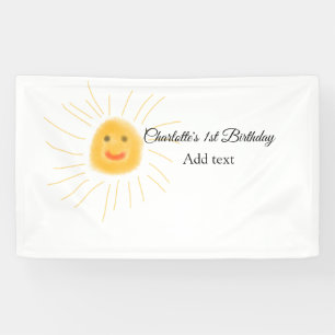 Simple minimal cute baby kids Add QR birthday Banner