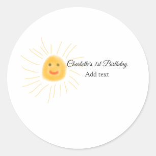 Simple minimal cute baby kids Add QR birthday Classic Round Sticker