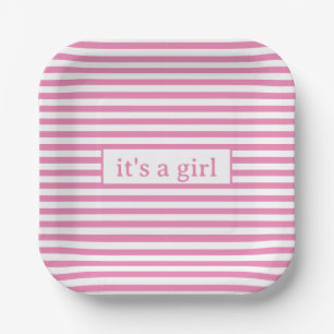 Simple Minimal Cute Pink and White Stripes  Paper Plate