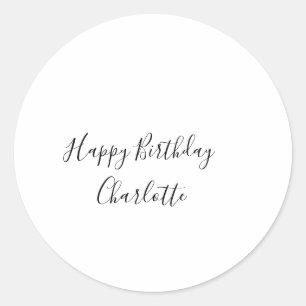 SIMPLE MINIMAL.CUTIE ADD NAME BABY happy birthday Classic Round Sticker