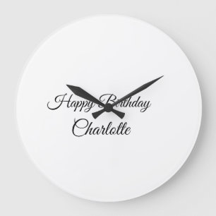 SIMPLE MINIMAL.CUTIE ADD NAME BABY happy birthday Large Clock