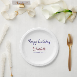SIMPLE MINIMAL.CUTIE ADD NAME BABY happy birthday  Paper Plate