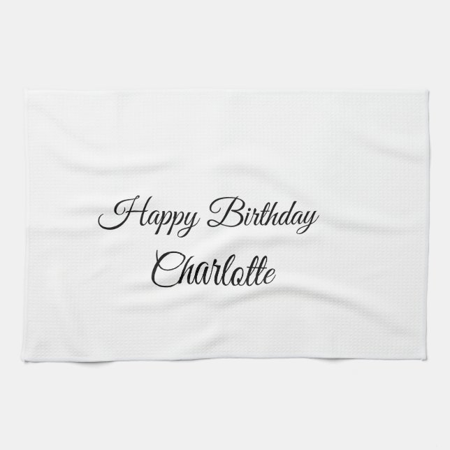 SIMPLE MINIMAL.CUTIE ADD NAME BABY happy birthday  Tea Towel (Horizontal)