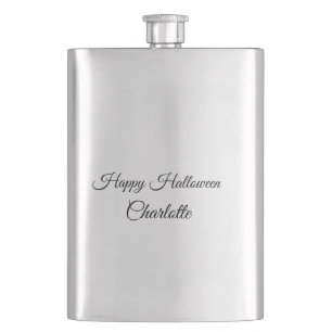 SIMPLE MINIMAL.CUTIE ADD NAME BABY happy Halloween Hip Flask