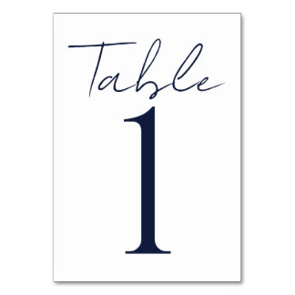 Simple Minimal Dark Blue Text Wedding Table Number