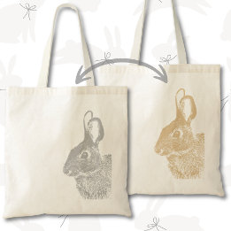 Simple Minimal Double-Sided Grey and Brown Bunny Tote Bag