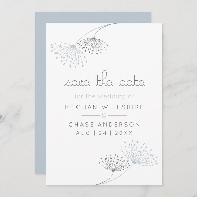 Simple Minimal Dusty Blue Flowers Invitation (Front/Back)