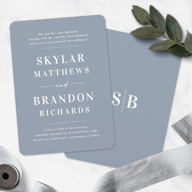 Simple Minimal Dusty Blue Semi Formal Wedding Invitation (Creator Uploaded)