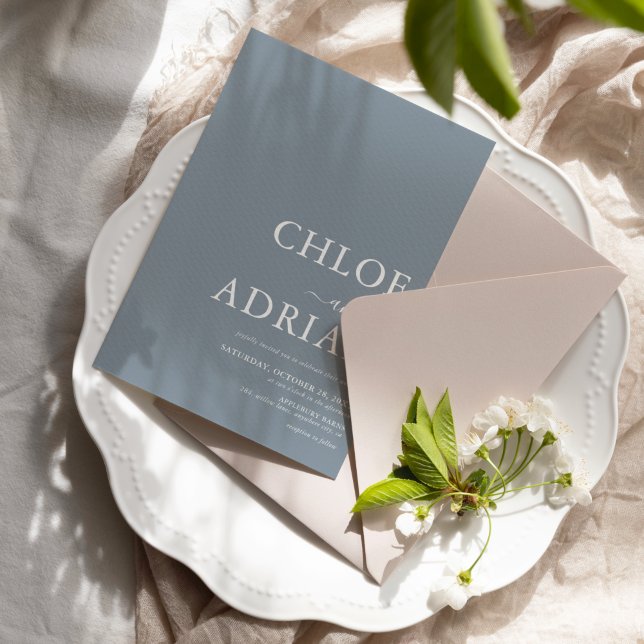 Simple Minimal Dusty Blue Wedding Invitation (Creator Uploaded)
