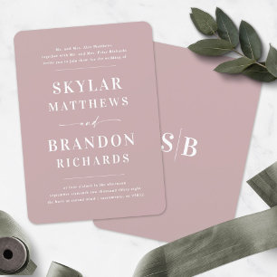 Simple Minimal Dusty Mauve Semi Formal Wedding Invitation