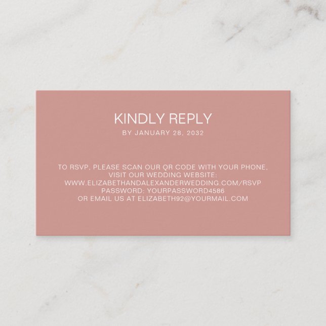 Simple minimal dusty pink QR Code online RSVP Enclosure Card (Front)