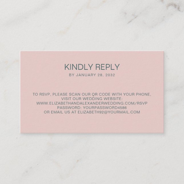 Simple minimal dusty pink QR Code online RSVP Enclosure Card (Front)