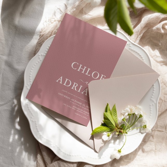 Simple Minimal Dusty Pink Wedding Invitation (Creator Uploaded)