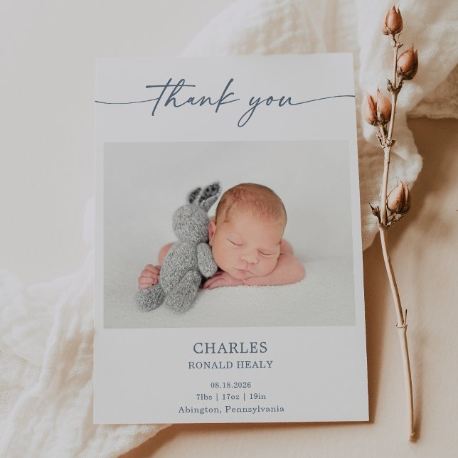 Simple Minimal Elegant Baby Photo Thank You Card (Creator Uploaded)