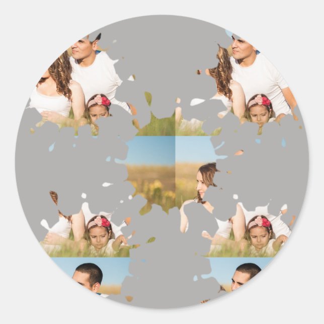 Simple minimal elegant custom circle photo collage classic round sticker (Front)