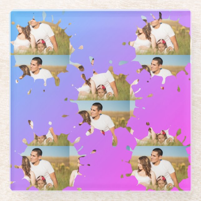 Simple minimal elegant custom circle photo collage glass coaster (Front)