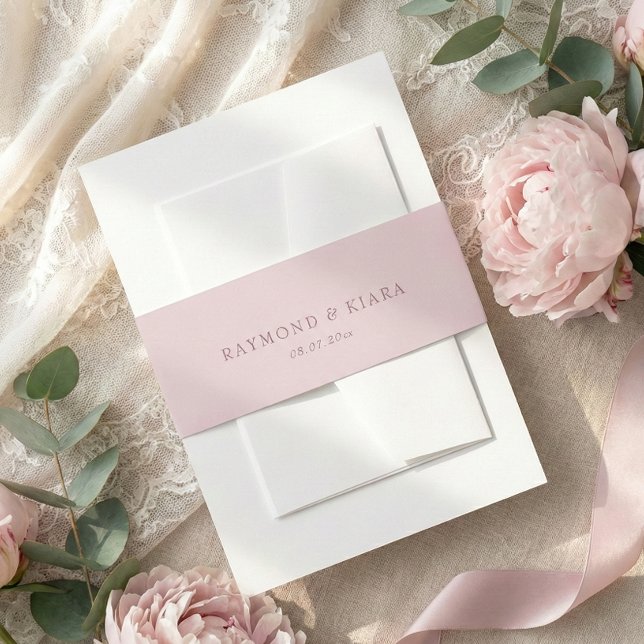 Simple Minimal Elegant Dusky Pink Wedding Invitation Belly Band (personalized modern minimalist dusty pink wedding invitation belly band bundle wrap)