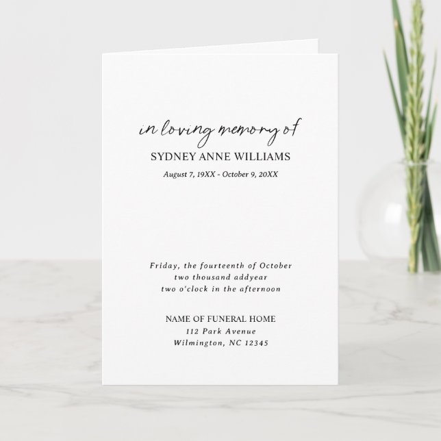 Simple Minimal Elegant Funeral Programme (Front)