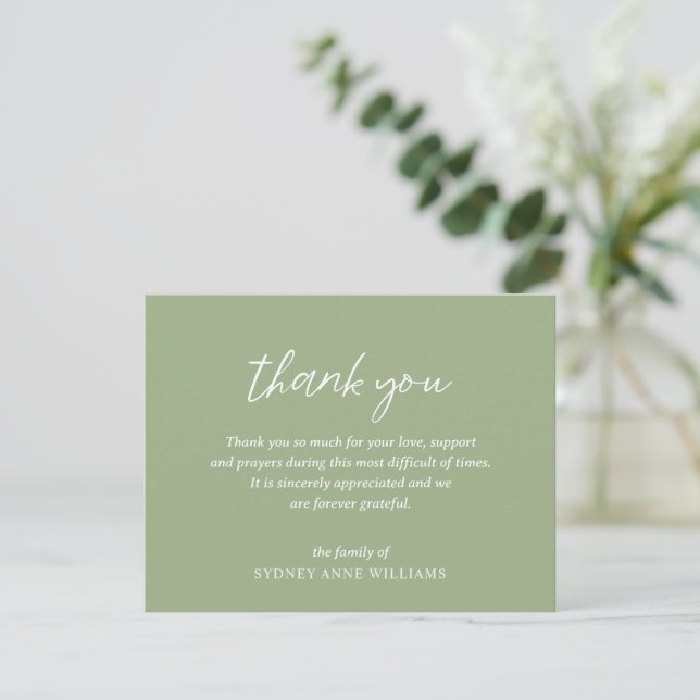 Simple Minimal Elegant Funeral Thank You Card (Standing Front)