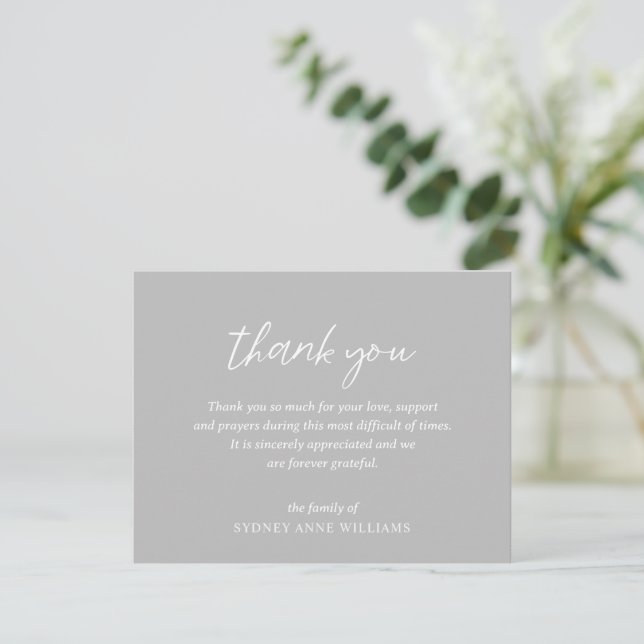 Simple Minimal Elegant Funeral Thank You Card (Standing Front)